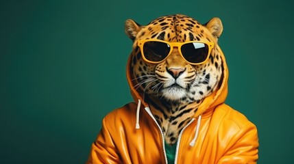studio portrait of jaguar with glasses, isolated on clean background,accessories business concept