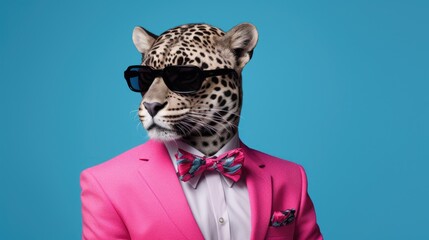 studio portrait of jaguar with glasses and stylish suit, isolated on clean background,accessories business concept