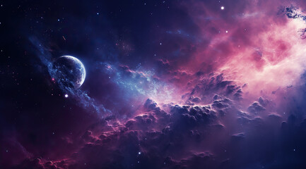 Sci-fi illustration of a purple planet.