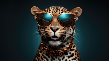 studio portrait of jaguar with glasses, isolated on clean background,accessories business concept