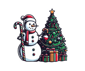 snowman with christmas tree