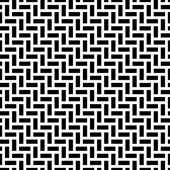 Rectangular blocks wallpaper. Repeated black geometrical figures on white background. Seamless surface pattern design with polygons. Mosaic motif. Digital paper for page fills, web designing. Vector