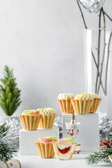 christmas mini cream cakes in in shortbread tartlets