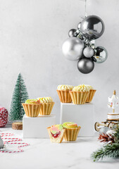 christmas mini cream cakes in in shortbread tartlets