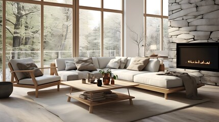 Modern Living Room Interior, Natural Light, Elegant Furniture, Contemporary Home Design