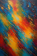 Vibrant and dynamic, this abstract painting showcases bright artistic splashes that form a lively...