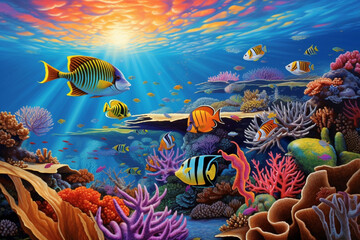 Fototapeta na wymiar A breathtaking and vibrant, coral reef and fishes