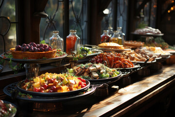 Buffet line of lunch and dinner