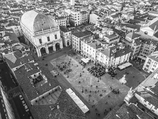 Italy November 30, 2023 - aerial view from the drone of the Piazza della Loggia in Brescia, the lioness of Italy, in Lombardy - obrazy, fototapety, plakaty