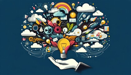 Hand Holding a Bulb of Creative Ideas. Vector. Generative ia. 