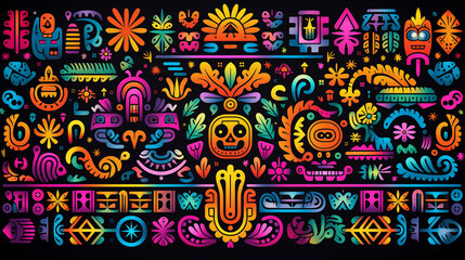 Seamless Mexican ethnic pattern in the style of the Dia de los Muertos - obrazy, fototapety, plakaty