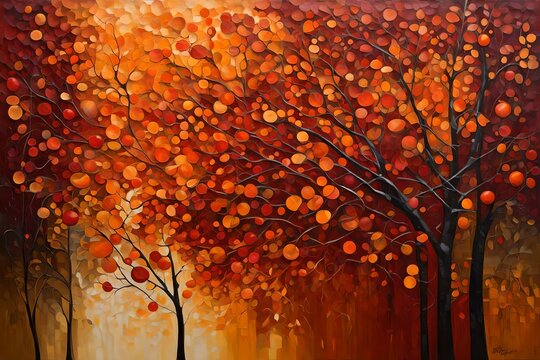 A tapestry of warm autumnal hues, with burnt oranges and deep reds converging in a dance of color and form. 