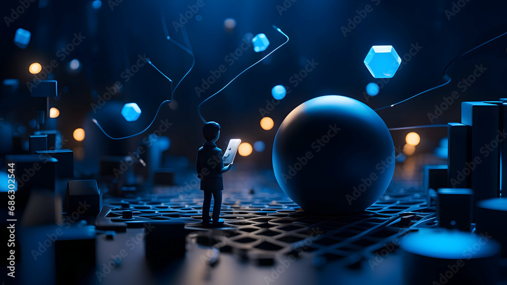 Wall mural 3d illustration. businessman standing on the background of the planet. the concept of the future.