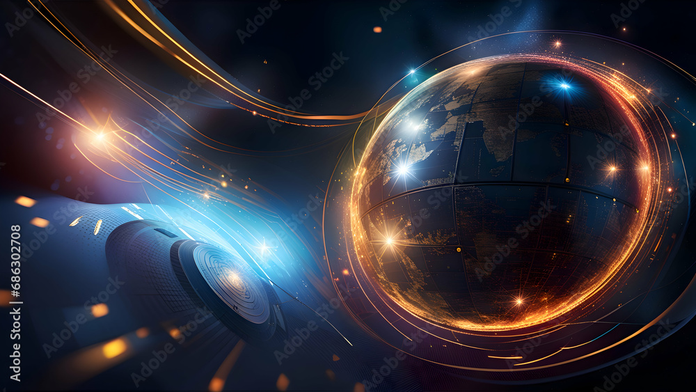Canvas Prints globe and glowing lines, abstract technology background.