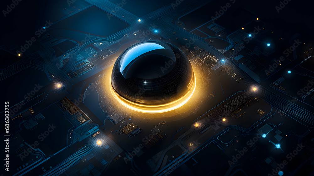 Canvas Prints circuit board with a glowing ball in the center.