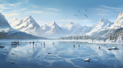 Fototapeta na wymiar A frozen lake in the mountains