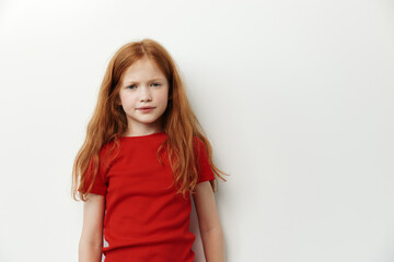 Person portrait female childhood caucasian young girl children sad expression cute little