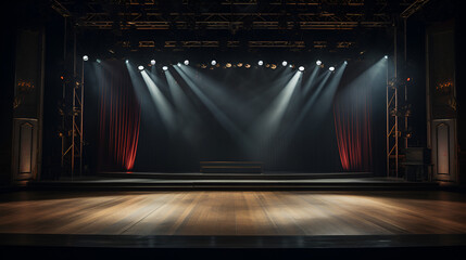 a wide shot of an empty concert stage in a hollywood background film studio setup
