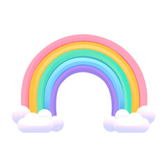 Rainbow. cute colorful rainbow with two clouds at the ends. For holiday, festival, for cards, invitations, children's room decoration. Flat vector illustration, cartoon style.