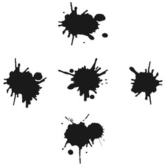 Drops and splashes of ink. Liquid paint drops and ink splashes.Vector on white background