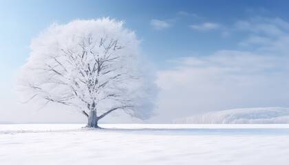 Fototapeta na wymiar Beautiful white tree on the background of a winter landscape