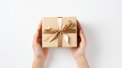 Human hands holding a gift. Birthday gift or Christmas gift concept.