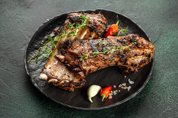 Baked lamb loin. Concept healthy and balanced eating. copy space, top view