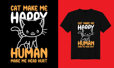 cat make me happy human make me head hurt, cat t shirt design trendy, cat mom - obrazy, fototapety, plakaty