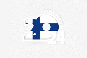 New Year 2024 for Finland on snowflake background.