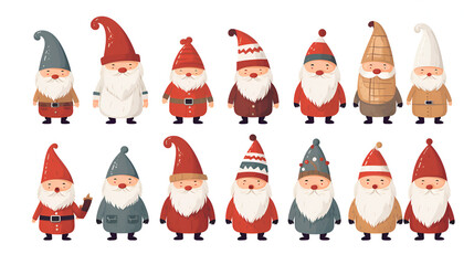 Obraz na płótnie Canvas simple vector illustration set, isolated on a white background, Free vector hand drawn flat christmas gnomes collection