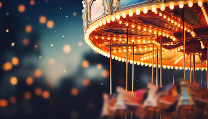 Magical atmosphere and carousel with garland at night ,concept carnival