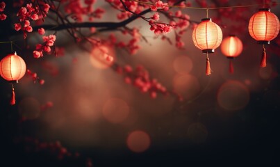 copyspace photography of glowing chinese lantern background - obrazy, fototapety, plakaty