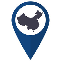 Blue Pointer or pin location with China map inside. Map of China