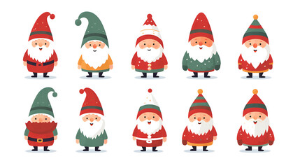 simple vector illustration set, isolated on a white background, Free vector hand drawn flat christmas gnomes collection