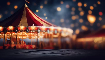 Fototapeten Circus tent with lights garland in night park ,concept carnival © terra.incognita
