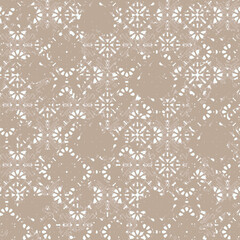 Japanese vintage art deco motifs geometric floral distressed seamless Vector damask illustration with leaves. Decorative botanical background.