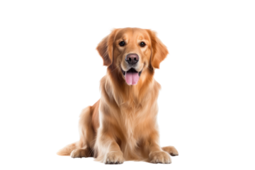 Beautiful and funny Golden Retriever dogs. Front view of dog studio photo Isolated dog dog face close up Stick out your tongue. On a transparent background. Isolated.