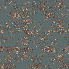 apanese vintage art deco motifs geometric floral distressed seamless Vector damask illustration with leaves. Decorative botanical background.