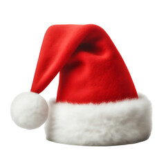 A Christmas-themed red Santa hat and white pompom isolated on a transparent background
