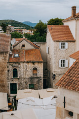 Amazing view of buildings and roofs in Trogir old town. Travel destination in Croatia.