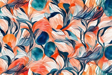 An abstract allover hand-drawn design for digital textile printing, inspired by watercolor effects. 