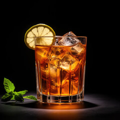 Whiskey with ice and lemon