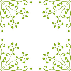 Ornamental frame of branch with green foliage. Decoration and design for card, invitation, brochure. Vector art illustration on white background