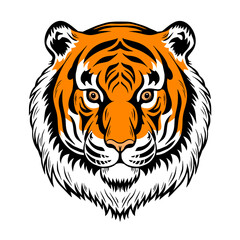 Tiger head on a white background. Predatory striped cat beast. Wildlife animal. Vector art illustration hand drawn