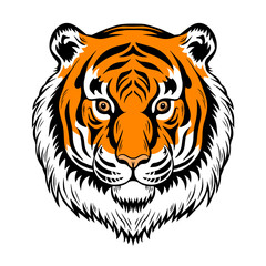 Tiger head on a white background. Predatory striped cat beast. Wildlife animal. Vector art illustration hand drawn