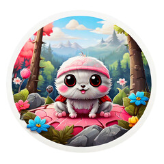 Sticker isolated cute cartoon spider wearing a pink hat on nature background. Transparent background. Generative AI