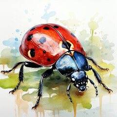 watercolor ladybug clipart, Generative Ai