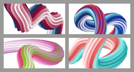 Abstract volumetric background. Cords. set of four illustrations. Toothpaste in a tube. Minimalism. Creative modern background. Cover design, wallpaper, background. eps vector.