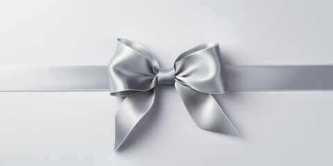 Silver gray shiny luxury gift ribbon with bow, great for Christmas, birthday, Valentine's Day, Anniversary Gift packing, isolated on white background