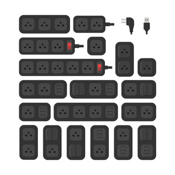 power outlet plug extension strip thai type o vector flat illustration